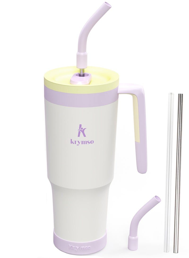 KRYMSO 1200ml Stainless Steel Tumbler with Handle, Straw Lid, Silicon Base, Vacuum Insulated, Leak-Proof, Reusable Travel Mug for Coffee, Smoothie, Water, Iced Drinks - Image 1